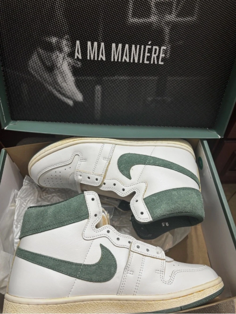 Air Jordan x A Ma Maniére Men's High-Top Sneakers in White & Green Suede MiB
